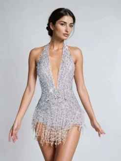 Bodysuits|Embellishment*Embellishment Lachlan Halterneck Rhinestone Fringe Bodysuit