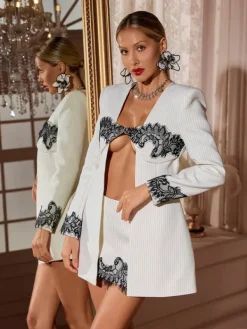 Blazers|Sets & Co-ords*Mew Mews Fashion Lagina Long Sleeve Stripe Lace Skirt Set