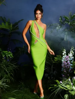 Dresses|Midi Dresses*Bandage Laibah Leafy Rhinestone Cutout Midi Dress