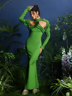 Dresses|Maxi Dresses*Mew Mews Fashion Laina Long Sleeve Cutout Beaded Maxi Dress
