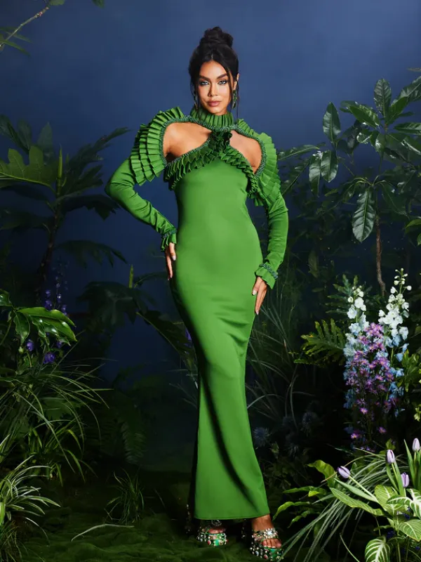 Dresses|Maxi Dresses*Mew Mews Fashion Laina Long Sleeve Cutout Beaded Maxi Dress