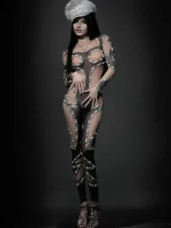 Jumpsuits & Romper|Embellishment*Embellishment Larisa Long Sleeve Pearl Mesh Jumpsuit