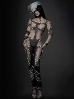 Jumpsuits & Romper|Embellishment*Embellishment Larisa Long Sleeve Pearl Mesh Jumpsuit