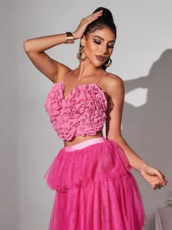 Tops*Mew Mews Fashion Laurelin Spaghetti Heart Ruffle Top In Pink
