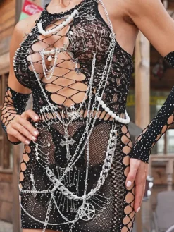 Embellishment|Dresses*Embellishment Lawrencia Embellished Cutout Mini Dress In Black