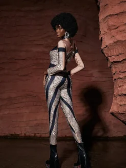 Embellishment*Embellishment O/S Leatrice Square Rhinestone Stripe Jumpsuit