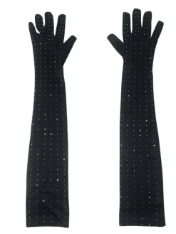 Gloves*Mew Mews Fashion Ledie Rhinestone Gloves In Black