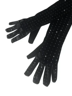 Gloves*Mew Mews Fashion Ledie Rhinestone Gloves In Black