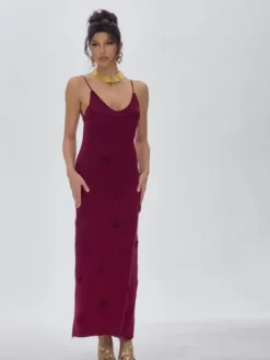 Dresses|Maxi Dresses*Mew Mews Fashion Lekeisha Spaghetti Flower Knitted Maxi Dress