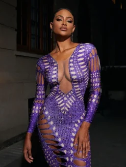 Embellishment|Dresses*Embellishment O/S Leocadia Rhinestone Cutout Maxi Dress