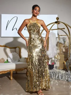 Dresses|Maxi Dresses*Mew Mews Fashion Leosan Bow Sequin Maxi Dress