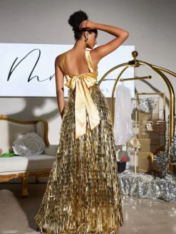 Dresses|Maxi Dresses*Mew Mews Fashion Leosan Bow Sequin Maxi Dress