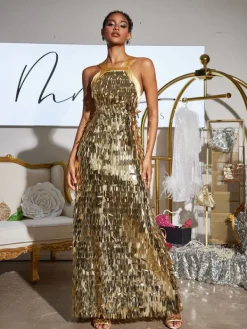 Dresses|Maxi Dresses*Mew Mews Fashion Leosan Bow Sequin Maxi Dress