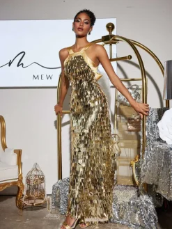 Dresses|Maxi Dresses*Mew Mews Fashion Leosan Bow Sequin Maxi Dress