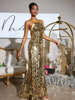 Dresses|Maxi Dresses*Mew Mews Fashion Leosan Bow Sequin Maxi Dress