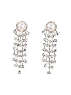 Earrings*Mew Mews Fashion Leta Pearl Crystal Tassel Earrings