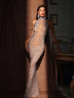 Embellishment|Dresses*Embellishment Letizia High Neck Rhinestone Maxi Dress