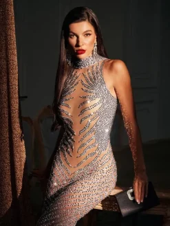 Embellishment|Dresses*Embellishment Letizia High Neck Rhinestone Maxi Dress