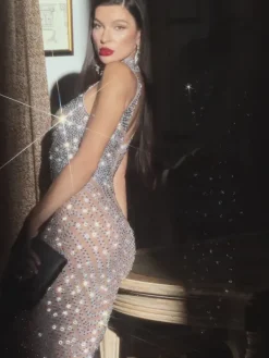 Embellishment|Dresses*Embellishment Letizia High Neck Rhinestone Maxi Dress