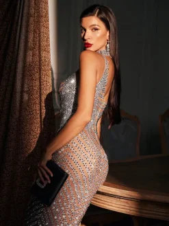 Embellishment|Dresses*Embellishment Letizia High Neck Rhinestone Maxi Dress