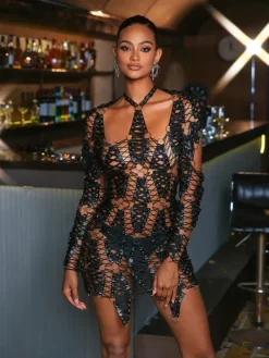 Dresses|Mini Dresses*Mew Mews Fashion O/S Liechti Long Sleeve Leather Mini Dress