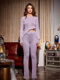 Tops*Mew Mews Fashion O/S Linnet Long Sleeve Knit Top In Purple