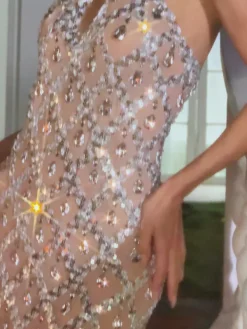 Embellishment|Dresses*Embellishment Liora Backless Sequin Crystal Maxi Dress In Nude