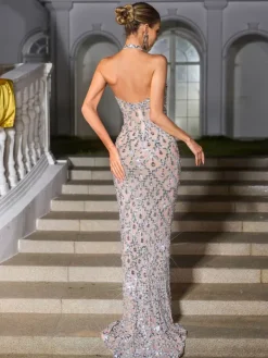 Embellishment|Dresses*Embellishment Liora Backless Sequin Crystal Maxi Dress In Nude