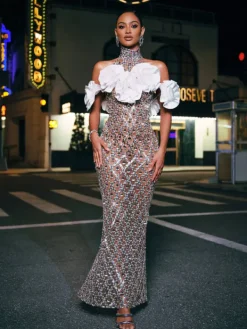 Embellishment|Dresses*Embellishment Liora Flower Sequin Crystal Maxi Dress