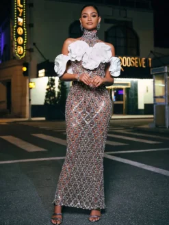 Embellishment|Dresses*Embellishment Liora Flower Sequin Crystal Maxi Dress