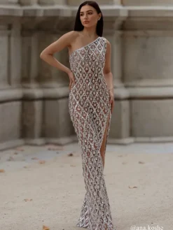 Embellishment|Dresses*Embellishment O/S Liora One Shoulder Sequin Crystal Maxi Dress
