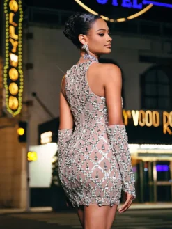 Embellishment|Dresses*Embellishment Liora Round Neck Sequin Crystal Mini Dress