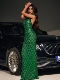 Embellishment|Dresses*Embellishment O/S Liora Sequin Crystal Maxi Dress In Green