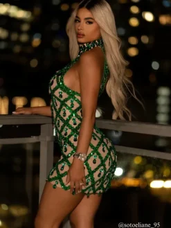 Embellishment|Dresses*Embellishment Liora Sequin Crystal Mini Dress In Green