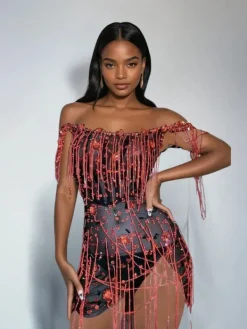 Dresses|Mini Dresses*W Jia Lioriel Rhinestone Fringe Mini Dress