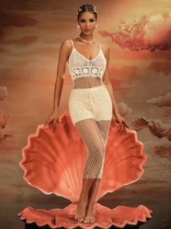 Dresses|Midi Dresses*Mew Mews Fashion O/S Liselotte Spaghetti Cover Up Dress In Beige