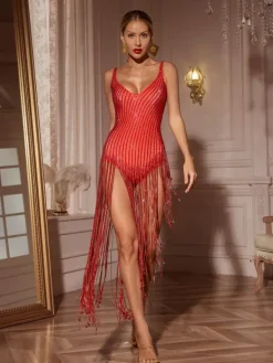 Bodysuits|Tops*Embellishment Londa Rhinestone Fringe Bodysuit
