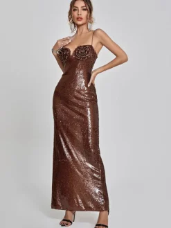 Dresses|Maxi Dresses*Mew Mews Fashion Lorelei Brown Sequin Dress