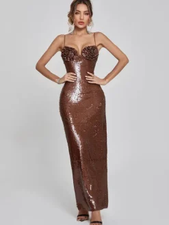 Dresses|Maxi Dresses*Mew Mews Fashion Lorelei Brown Sequin Dress