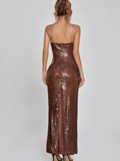 Dresses|Maxi Dresses*Mew Mews Fashion Lorelei Brown Sequin Dress
