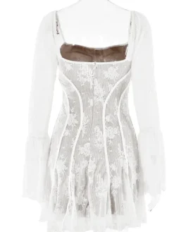 Dresses|Mini Dresses*Mew Mews Fashion Lowell Square Neck Floral Mini Dress In White