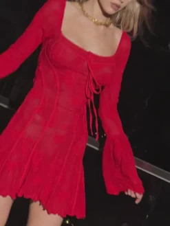 Dresses|Mini Dresses*Mew Mews Fashion Lowell Square Neck Floral Mini Dress In Red