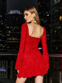 Dresses|Mini Dresses*Mew Mews Fashion Lowell Square Neck Floral Mini Dress In Red