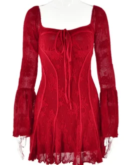 Dresses|Mini Dresses*Mew Mews Fashion Lowell Square Neck Floral Mini Dress In Red