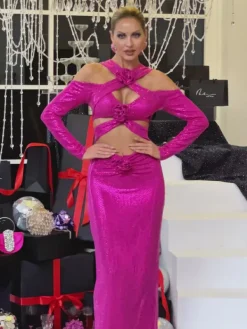 Maxi Dresses|Dresses*Mew Mews Fashion Lowen Flower Cutout Sequin Maxi Dress In Hot Pink