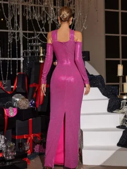 Maxi Dresses|Dresses*Mew Mews Fashion Lowen Flower Cutout Sequin Maxi Dress In Hot Pink