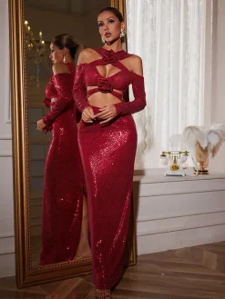 Dresses|Maxi Dresses*Mew Mews Fashion Lowen Flower Cutout Sequin Maxi Dress