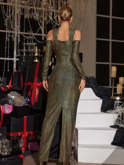 Dresses|Maxi Dresses*Mew Mews Fashion Lowen Flower Cutout Sequin Maxi Dress In Olive