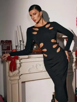 Dresses|Midi Dresses*Bandage Lukasik Long Sleeve Cutout Midi Dress