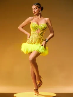 Dresses|Mini Dresses*Jiu Bajia O/S Luminara Rhinestone Tulle Trimmed Mini Dress